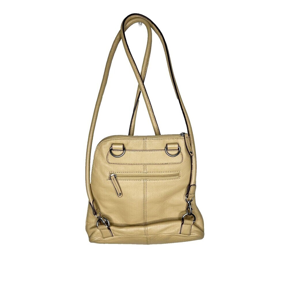 Clarks Leather Shoulder Bag Womens Convertible Purse Striped Lining Tan Pebbled